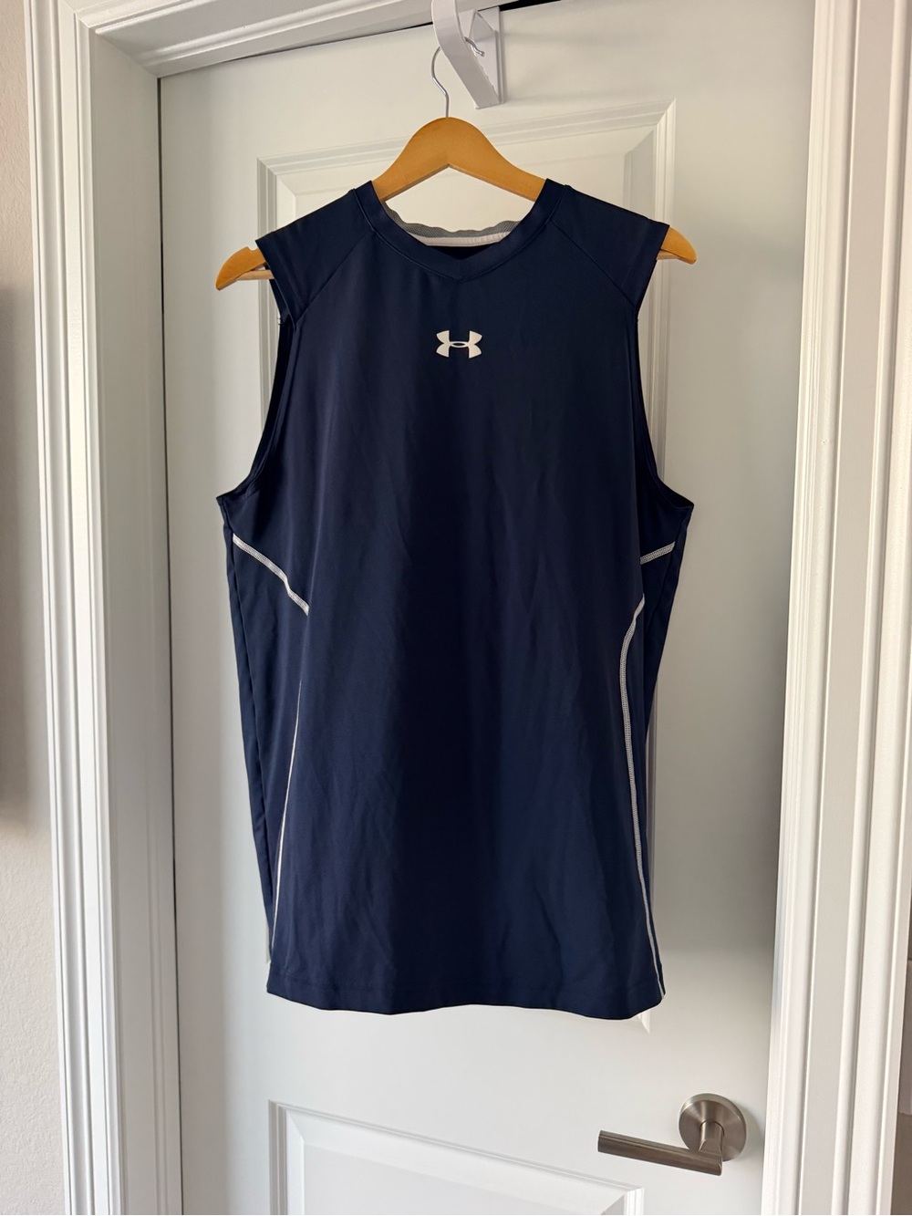 Under Armour Men’s Navy Sleeveless Performance Tank with White Accents